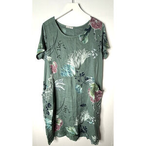 VTG Colette 100% Linen Floral Dress Made in Italy Lagenlook One Size M L Pockets